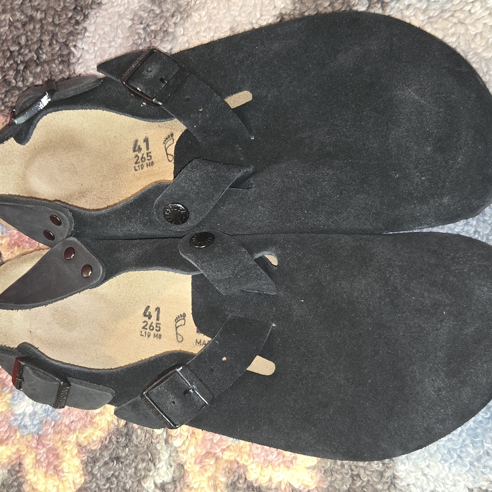 Birkenstock Charcoal Suede Buckle Sandals